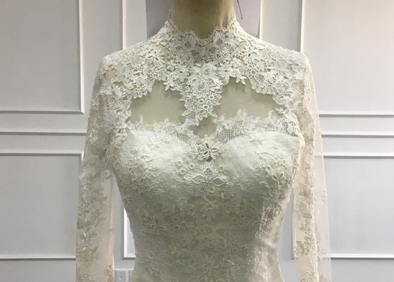 Vintage High Neck A Line Ball Gown Wedding Dress With Long Sleeves Zipper Back
