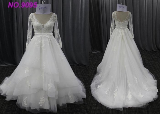 Unique Bride Lace Female Wedding Dress With Long Sleeves Mixed Sizes Zipper Back