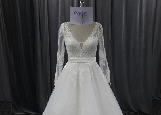 Unique Bride Lace Female Wedding Dress With Long Sleeves Mixed Sizes Zipper Back