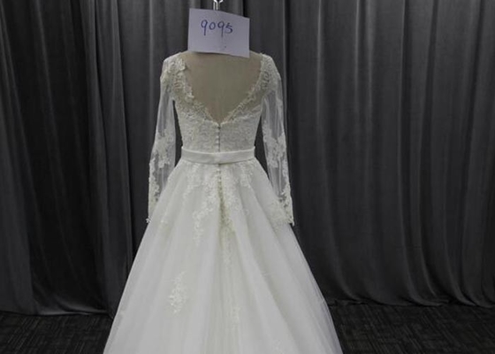 Unique Bride Lace Female Wedding Dress With Long Sleeves Mixed Sizes Zipper Back