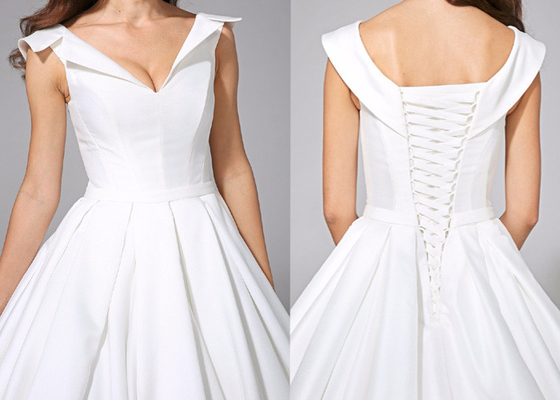Vintage Style V Neck Female Wedding Dress With Long Court Train Customized Color