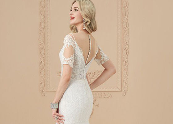 Mermaid Style Short Sleeve Wedding Dress / Sweep Train Mermaid Fishtail Dress