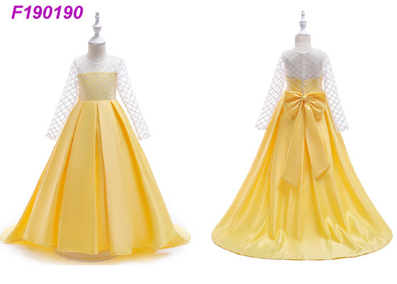 Hand Embroidery Yellow Childrens Flower Girl Dresses With Long Train 80-160 Cm