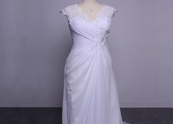 Bridesmaid White A Line Beaded Wedding Dresses With Extremely Chiffion Long Trains
