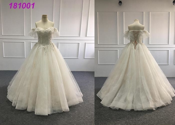 Long Detachable Simple Fashion Bridal Wear , Customized Gold Ball Gown Wedding Dress