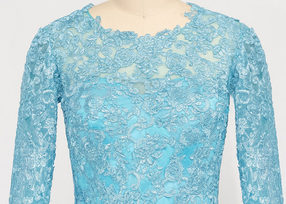 Muslim Style Blue Multi Colored Wedding Gowns With Lace Long Sleeves Zipper Back