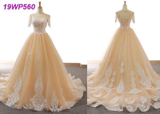 Nude Tulle Multi Colored Wedding Gowns With 3/4 Sleeve Sexy Vintage Appliques