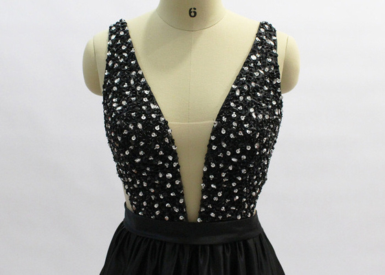 Sexy Women Long Black Prom Dresses , Sleeveless Black Ball Gown Prom Dresses