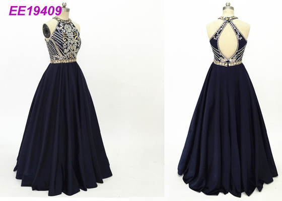 Elegant Summer Satin Prom Ball Gowns With Crystal Beading Decoration Red Halter
