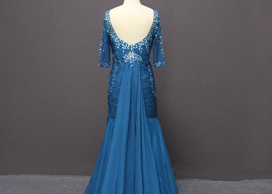Fashion Navy Blue Bead Mermaid Mother Of The Bride Dresses OEM / ODM Design