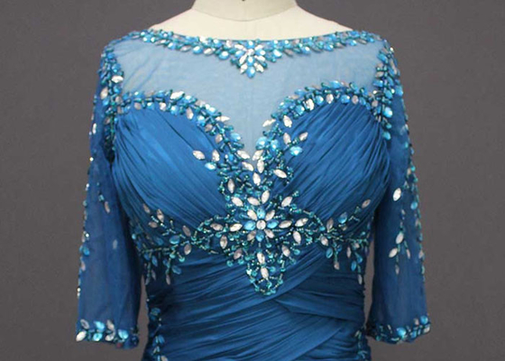 Fashion Navy Blue Bead Mermaid Mother Of The Bride Dresses OEM / ODM Design