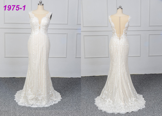 Overlace Sheath Female Wedding Dress A Line Champagne Long Dress Custom Made