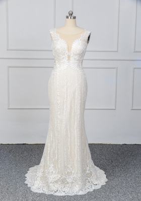 Overlace Sheath Female Wedding Dress A Line Champagne Long Dress Custom Made