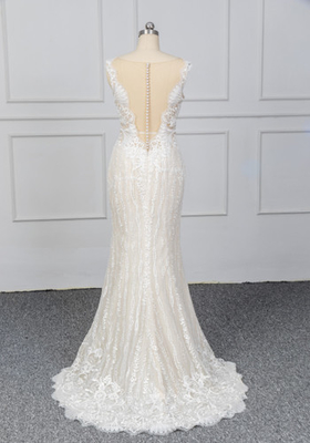 Overlace Sheath Female Wedding Dress A Line Champagne Long Dress Custom Made