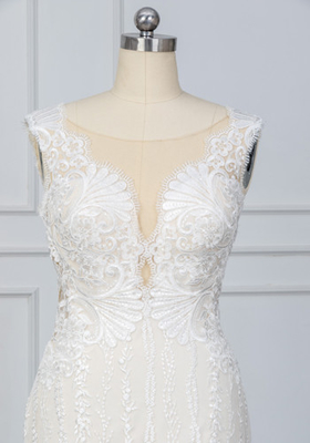 Overlace Sheath Female Wedding Dress A Line Champagne Long Dress Custom Made