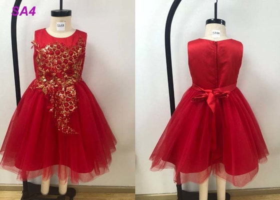 Os testes padrões do laço que perlam a princesa florista vestem-se/vestidos vermelhos do florista cauda curto