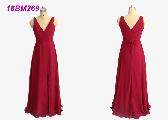 O comprimento que do assoalho a dama de honra vermelha veste/prende com correias vestidos da dama de honra do decote do querido