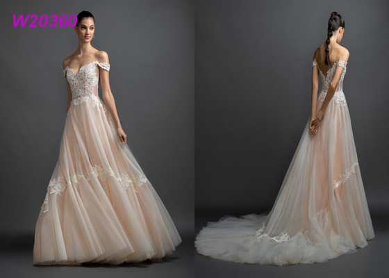 Uma linha vestidos de casamento coloridos da saia multi fora do vestido nupcial do ombro feito-à-medida