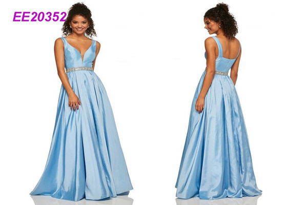 Vestido de partido doce sem mangas dos vestidos de bola do baile de finalistas do comprimento do assoalho de Luxuey no azul