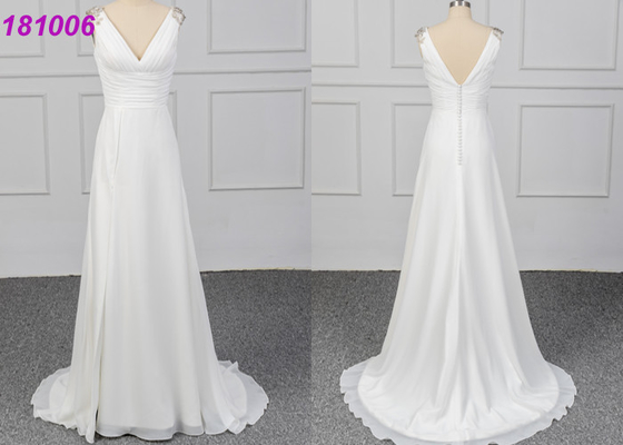 As mulheres chiffon encalham uma linha perolização do cristal do vestido de casamento do vestido de bola sem mangas