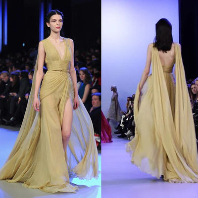 Vestidos de noite longos cortados do estilo de V elevação traseira 