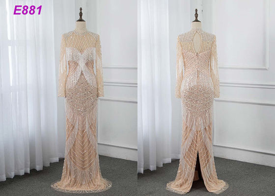 Da bainha longa das luvas das borlas do vestido de noite vestido de partido formal de perolização pesado