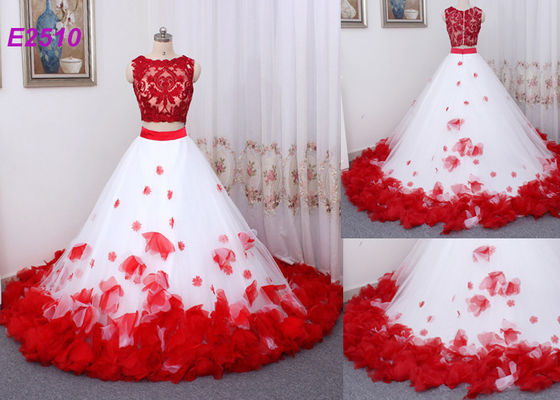 O vintage duas de bola do vestido do baile de finalistas partes do Applique dos vestidos floresce o vestido de noite