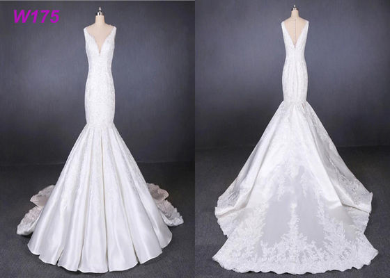 Os vestidos nupciais de vestidos de casamento da sereia do cetim das correias personalizam feito 2019